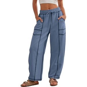 image:imageATHMILE Womens Baggy Barrel Sweatpants Wide Leg Drawstring Lounge Sweat Pants with PocketsBlue