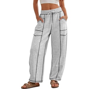 image:imageATHMILE Womens Baggy Barrel Sweatpants Wide Leg Drawstring Lounge Sweat Pants with PocketsLight Grey