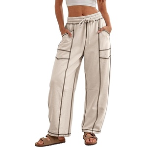 image:imageATHMILE Womens Baggy Barrel Sweatpants Wide Leg Drawstring Lounge Sweat Pants with PocketsLight Khaki