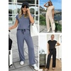 image:imageATHMILE Womens 2 Piece Lounge Set Fashion Travel Outfits Summer Beach Vacation Tracksuit Comfy Wide Leg Airport LoungewearZblack