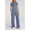 image:imageATHMILE Womens 2 Piece Lounge Set Fashion Travel Outfits Summer Beach Vacation Tracksuit Comfy Wide Leg Airport LoungewearZblue