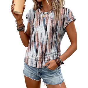 image:imageATHMILE Womens Summer Tops Cap Sleeve Ruched Tshirts Business Casual Crewneck Trendy Outfits Basic Fashion Dressy ClothesTiedye Brown