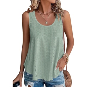 image:imageATHMILE Womens Tank Tops Sleeveless Eyelet Embroidery Scoop Neck Loose Fit Casual Summer Flowy Beach Green