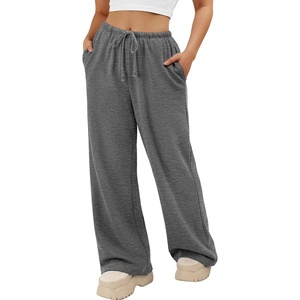 image:imageATHMILE Womens Wide Leg Sweatpants Long Straight Streetwear Drawstring Low Waist Casual Loose Baggy Workout Pants 2026Dark Grey