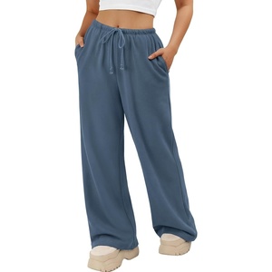 image:imageATHMILE Womens Wide Leg Sweatpants Long Straight Streetwear Drawstring Low Waist Casual Loose Baggy Workout Pants 2026Grey Blue