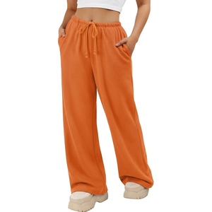 image:imageATHMILE Womens Wide Leg Sweatpants Long Straight Streetwear Drawstring Low Waist Casual Loose Baggy Workout Pants 2026Orange