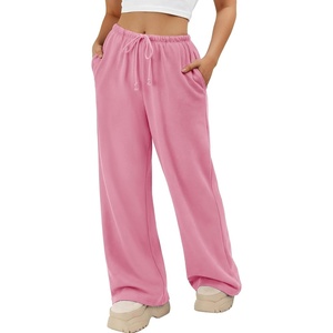 image:imageATHMILE Womens Wide Leg Sweatpants Long Straight Streetwear Drawstring Low Waist Casual Loose Baggy Workout Pants 2026Pink
