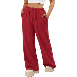 image:imageATHMILE Womens Wide Leg Sweatpants Long Straight Streetwear Drawstring Low Waist Casual Loose Baggy Workout Pants 2026Red