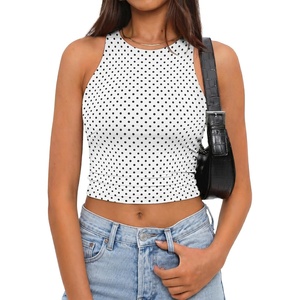 image:imageATHMILE Womens Double Lined Crop Tank Tops Casual Basic Shirts Sleeveless Workout Tops Cute Summer Clothes Teen GirlsWhite Polka Dots