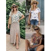 image:imageATHMILE T Shirts Short Sleeve V Neck Tees for Women Fashion Tops Trendy Lightweight Casual Summer Outfits Clothes 2026 BeachBlue Flower