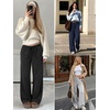 image:imageATHMILE Womens Wide Leg Sweatpants Fleece Lined Pants Long Straight Streetwear Drawstring Low Waist Loose Baggy JoggerBrown