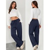 image:imageATHMILE Womens Wide Leg Sweatpants Fleece Lined Pants Long Straight Streetwear Drawstring Low Waist Loose Baggy JoggerNavy