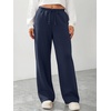 image:imageATHMILE Womens Wide Leg Sweatpants Fleece Lined Pants Long Straight Streetwear Drawstring Low Waist Loose Baggy JoggerNavy