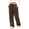image:imageATHMILE Womens Wide Leg Sweatpants Fleece Lined Pants Long Straight Streetwear Drawstring Low Waist Loose Baggy JoggerBrown