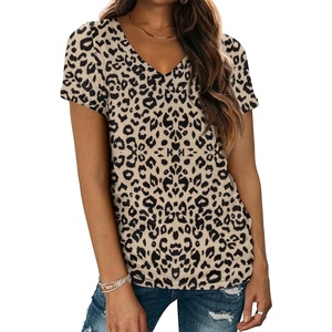 image:imageATHMILE T Shirts Short Sleeve V Neck Tees for Women Fashion Tops Trendy Lightweight Casual Summer Outfits Clothes 2026 BeachLeopard
