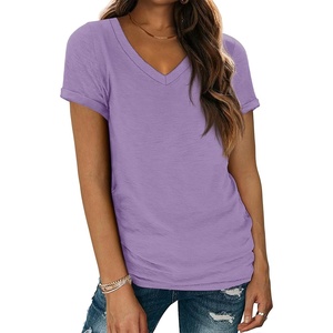 image:imageATHMILE T Shirts Short Sleeve V Neck Tees for Women Fashion Tops Trendy Lightweight Casual Summer Outfits Clothes 2026 BeachLight Purple