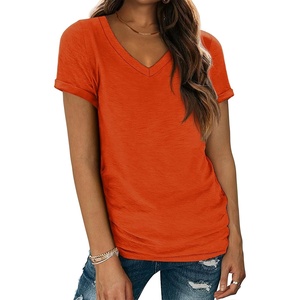 image:imageATHMILE T Shirts Short Sleeve V Neck Tees for Women Fashion Tops Trendy Lightweight Casual Summer Outfits Clothes 2026 BeachOrange