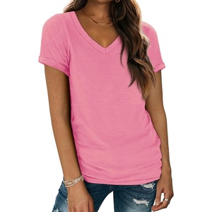 image:imageATHMILE T Shirts Short Sleeve V Neck Tees for Women Fashion Tops Trendy Lightweight Casual Summer Outfits Clothes 2026 BeachPink