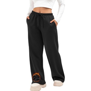 image:imageATHMILE Womens Wide Leg Sweatpants Fleece Lined Pants Long Straight Streetwear Drawstring Low Waist Loose Baggy JoggerBlack