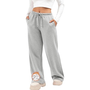image:imageATHMILE Womens Wide Leg Sweatpants Fleece Lined Pants Long Straight Streetwear Drawstring Low Waist Loose Baggy JoggerGrey