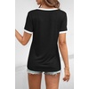 image:imageATHMILE Womens V Neck Short Sleeve Summer T Shirts Curved Hem Plain Top BeachBlockblack