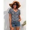 image:imageATHMILE Womens V Neck Short Sleeve Summer T Shirts Curved Hem Plain Top BeachBlue Flowers