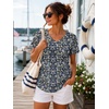 image:imageATHMILE Womens V Neck Short Sleeve Summer T Shirts Curved Hem Plain Top BeachBlue Flowers
