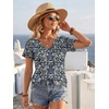 image:imageATHMILE Womens V Neck Short Sleeve Summer T Shirts Curved Hem Plain Top BeachBlue Flowers