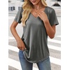 image:imageATHMILE Womens V Neck Short Sleeve Summer T Shirts Curved Hem Plain Top BeachDark Gray