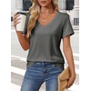image:imageATHMILE Womens V Neck Short Sleeve Summer T Shirts Curved Hem Plain Top BeachDark Gray