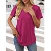 image:imageATHMILE Womens V Neck Short Sleeve Summer T Shirts Curved Hem Plain Top BeachHot Pink