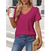 image:imageATHMILE Womens V Neck Short Sleeve Summer T Shirts Curved Hem Plain Top BeachHot Pink