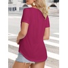 image:imageATHMILE Womens V Neck Short Sleeve Summer T Shirts Curved Hem Plain Top BeachHot Pink