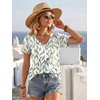 image:imageATHMILE Womens V Neck Short Sleeve Summer T Shirts Curved Hem Plain Top BeachMultileaf