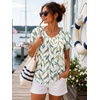 image:imageATHMILE Womens V Neck Short Sleeve Summer T Shirts Curved Hem Plain Top BeachMultileaf