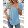 image:imageATHMILE Womens V Neck Short Sleeve Summer T Shirts Curved Hem Plain Top BeachSky Blue
