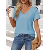 image:imageATHMILE Womens V Neck Short Sleeve Summer T Shirts Curved Hem Plain Top BeachSky Blue