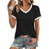 image:imageATHMILE Womens V Neck Short Sleeve Summer T Shirts Curved Hem Plain Top BeachBlockblack