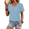 image:imageATHMILE Womens V Neck Short Sleeve Summer T Shirts Curved Hem Plain Top BeachSky Blue