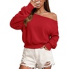 image:imageATHMILE Womens Off the Shoulder Sweatshirt Crop Top Long Sleeve Pullover Comfy Sexy Y2K Casual Fall Outfits 2026Red