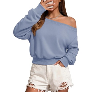 image:imageATHMILE Womens Off the Shoulder Sweatshirt Crop Top Long Sleeve Pullover Comfy Sexy Y2K Casual Fall Outfits 2026Blue