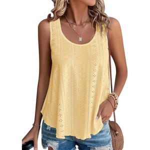 image:imageATHMILE Womens Tank Tops Sleeveless Eyelet Embroidery Scoop Neck Loose Fit Casual Summer Flowy Beach Yellow