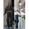image:imageATHMILE Womens Wide Leg Fleece Lined Sweatpants High Waisted Baggy Drawstring Joggers Straight Leg Sweat PantsCoffee Grey