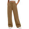 image:imageATHMILE Womens Wide Leg Fleece Lined Sweatpants High Waisted Baggy Drawstring Joggers Straight Leg Sweat PantsCoffee Grey