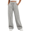 image:imageATHMILE Womens Wide Leg Fleece Lined Sweatpants High Waisted Baggy Drawstring Joggers Straight Leg Sweat PantsDark Grey
