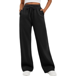image:imageATHMILE Womens Wide Leg Fleece Lined Sweatpants High Waisted Baggy Drawstring Joggers Straight Leg Sweat PantsBlack