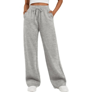 image:imageATHMILE Womens Wide Leg Fleece Lined Sweatpants High Waisted Baggy Drawstring Joggers Straight Leg Sweat PantsDark Grey