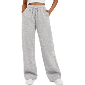 image:imageATHMILE Womens Wide Leg Fleece Lined Sweatpants High Waisted Baggy Drawstring Joggers Straight Leg Sweat PantsGrey
