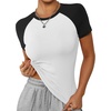image:imageATHMILE Womens Short SleeveLong Sleeve Cropped Tops Slim Fit Stretchy Color Block Slightly Shirts Y2k Fashion Clothes1white Black Combo