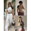 image:imageATHMILE Womens Short SleeveLong Sleeve Cropped Tops Slim Fit Stretchy Color Block Slightly Shirts Y2k Fashion Clothes1white Black Combo